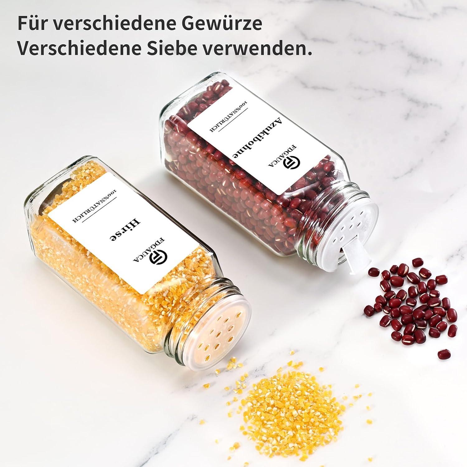 24er Gewürzgläser Set Eckig 120ml Borosilikatglas inkl. Etiketten