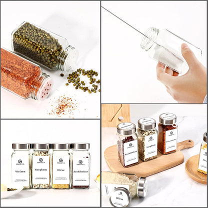 24er Gewürzgläser Set Eckig 120ml Borosilikatglas inkl. Etiketten