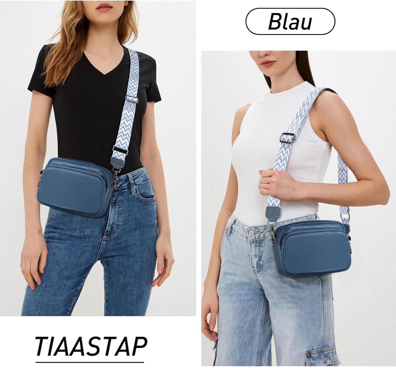 Damen Echtes Leder Umhängetasche Crossbody Bag Klein mit Breitem