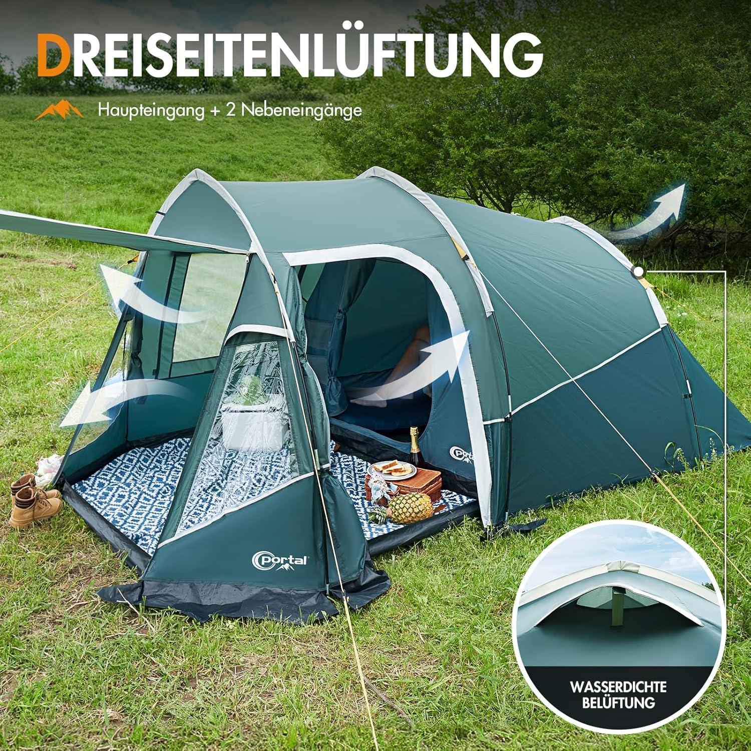3 Personen Camping Zelt wasserdicht 3000mm mit Vorzelt Fenster