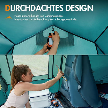 3 Personen Camping Zelt Wasserdicht 3000mm Vorzelt Fenster Tunnelzelt