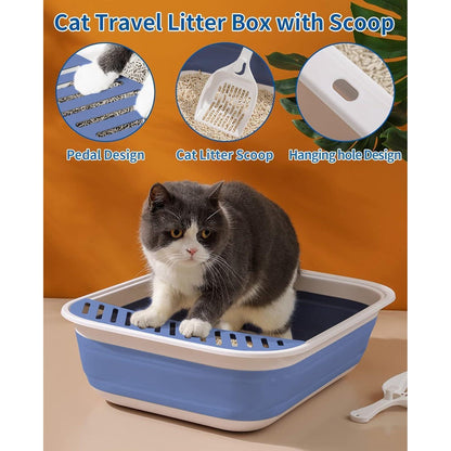 Faltbare Katzentoilette Flach Groß Blau 53*40*13.5cm