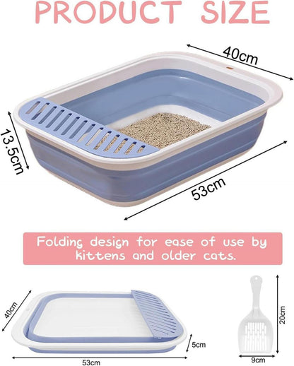 Faltbare Katzentoilette Flach Groß Blau 53*40*13.5cm