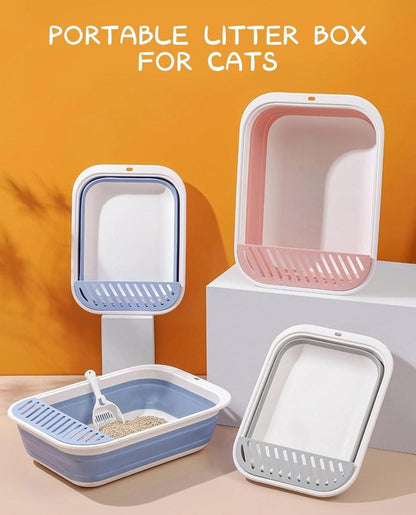 Katzentoilette Flach Groß mit Schaufel Niedrig 53x40x13.5cm Blau