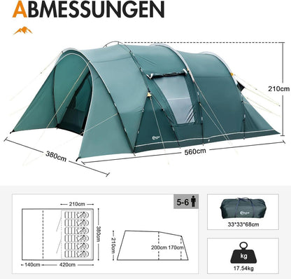 Portal Zelt 5-6 Personen Tunnelzelt Wasserdicht 3000mm - Campingxyz