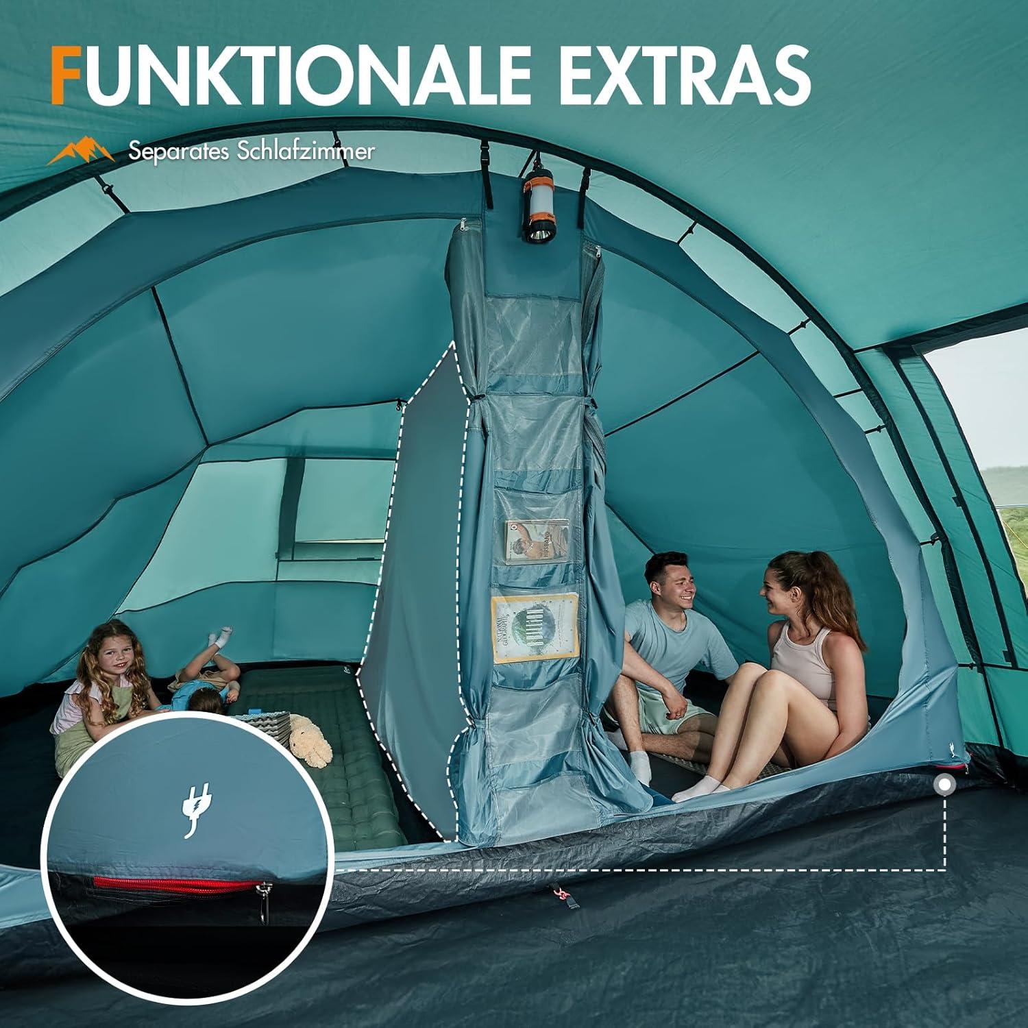 Portal Zelt 5-6 Personen Tunnelzelt 3000mm Wasserdicht Camping Familie