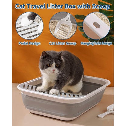 Faltbare Katzentoilette Groß Grau mit Pedal & niedrigem Einstieg