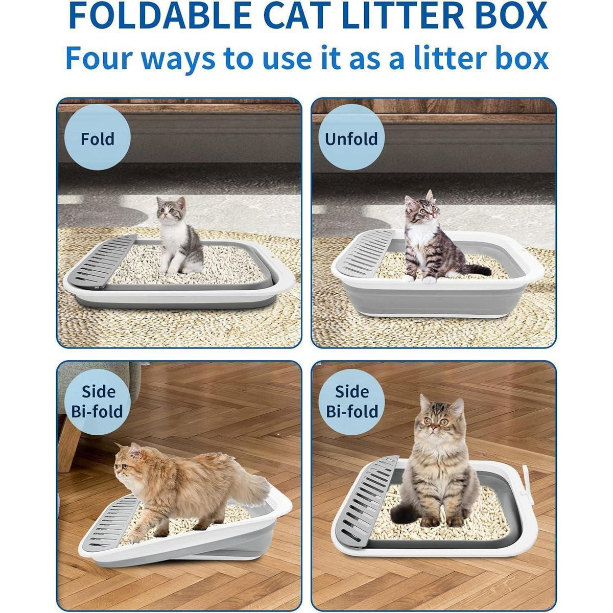 Faltbare Katzentoilette Groß Grau mit Pedal & niedrigem Einstieg
