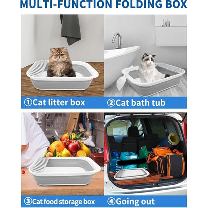 Faltbare Katzentoilette Groß Grau mit Pedal & niedrigem Einstieg