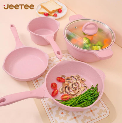 Antihaft-Granit Pfannenset 23-tlg. Topfset Induktion Pink