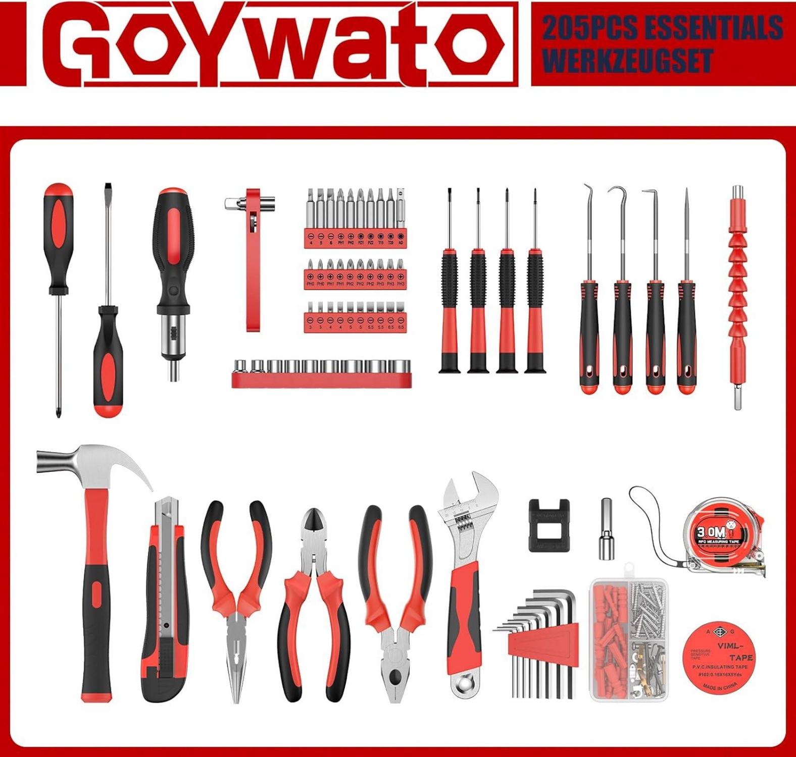 Werkzeugkoffer Set 205tlg gefüllt Multifunktionswerkzeug Rot