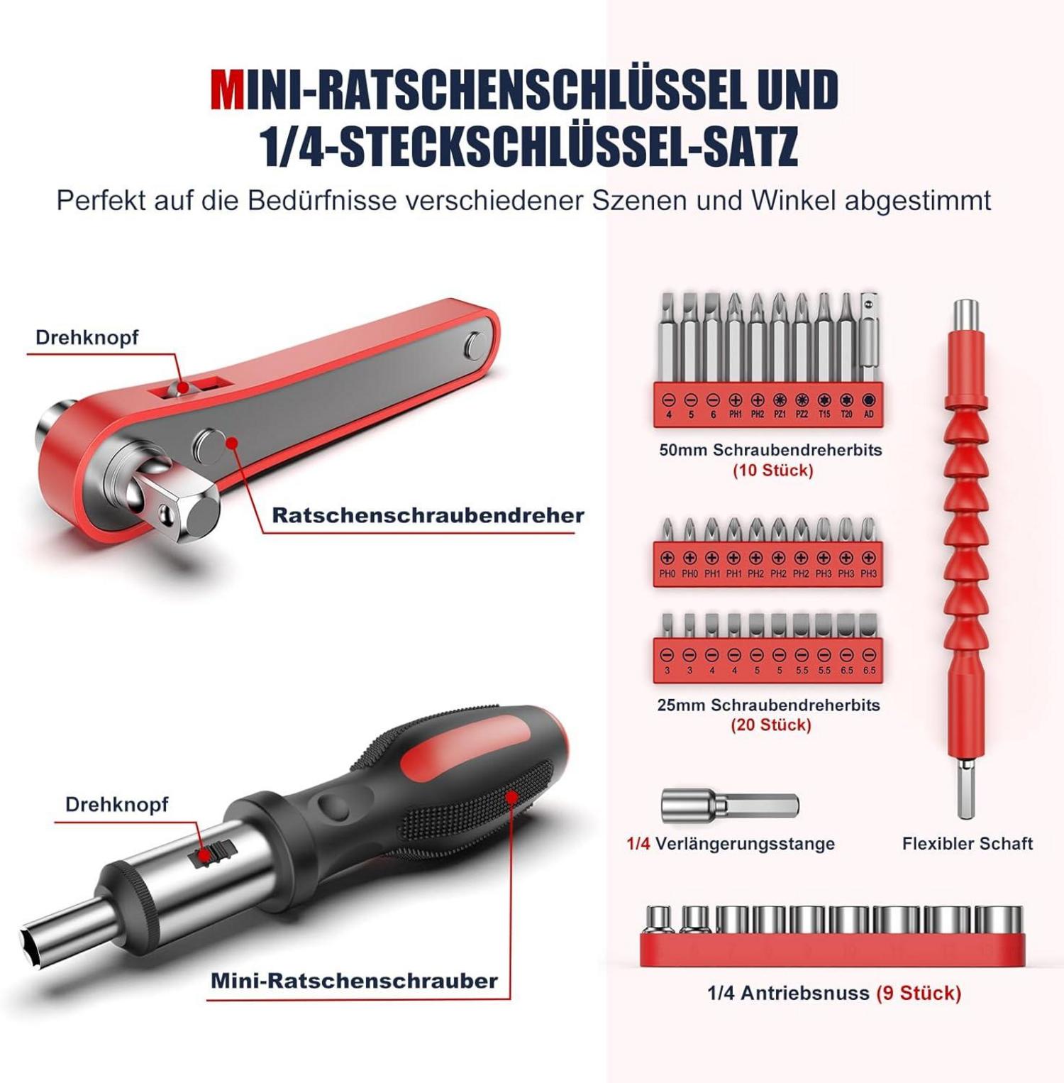 Werkzeugkoffer 205tlg Haushalt Werkzeug Set Schraubendreher Hammer