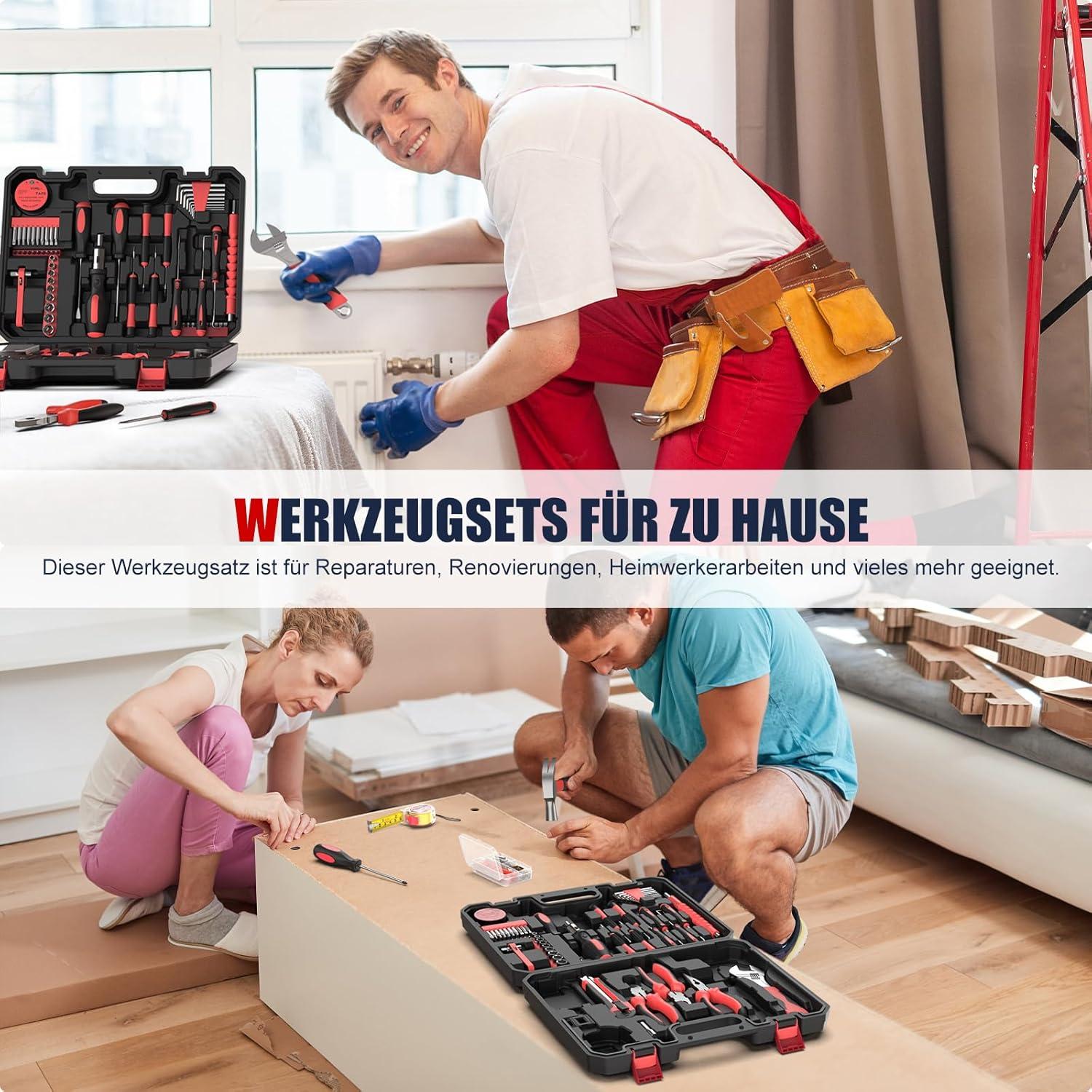 Werkzeugkoffer Gefüllt 205tlg Haushalt DIY Reparatur Rot Klein