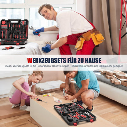 Werkzeugkoffer Gefüllt 205tlg Haushalt DIY Reparatur Rot Klein