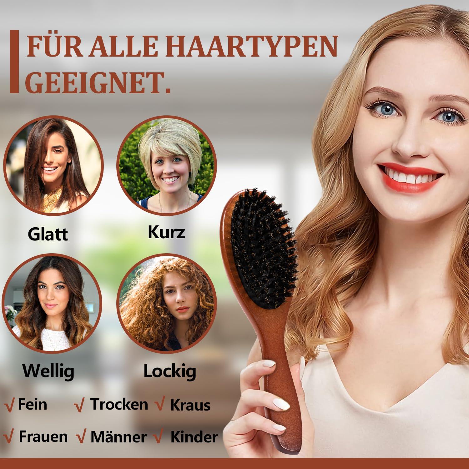 Haarbürste Wildschweinborsten 2er-Pack Naturhaarbürste Sleek Look