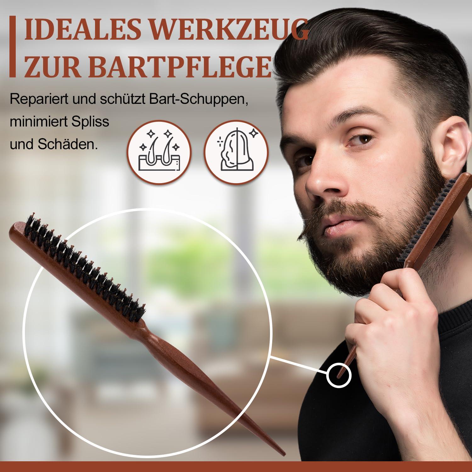 Haarbürste Wildschweinborsten 2er-Pack Sleek Look für Haar & Bart
