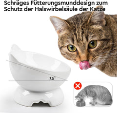 2er Set Keramik Futternapf Katze - Erhöht, stabil & sicher - Fressnäpfe für Katzen - Fishbone Design