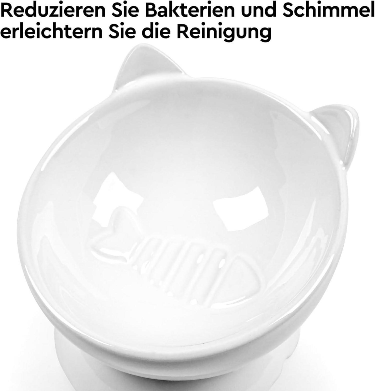 2x Keramik Futternapf Katze Erhöhter Zervixschutz Fishbone-Design