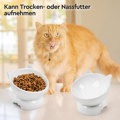 2x Keramik Futternapf Katze Erhöhter Zervixschutz Fishbone-Design