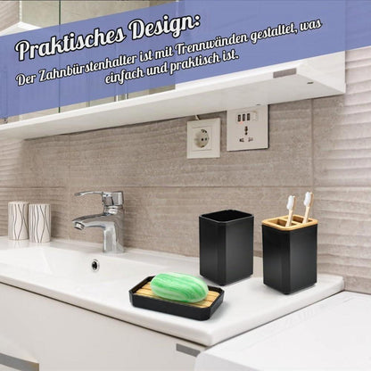 Badezimmer Set Bambus Schwarz – 5-tlg. Accessoires Set