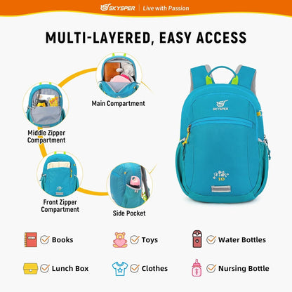 Kinderrucksack Jungen Mädchen Brustgurt 10L Wanderrucksack