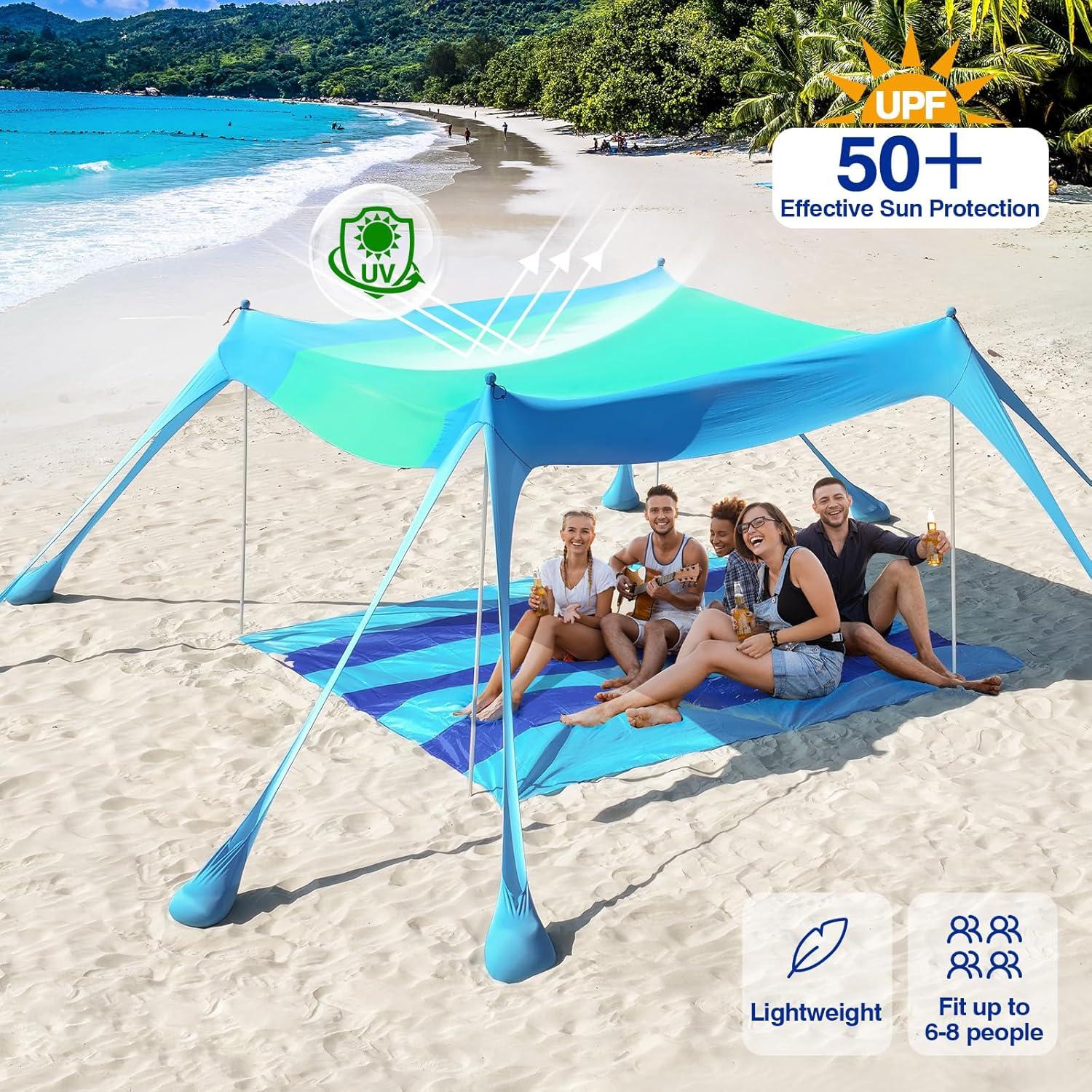 Strandmuschel UPF50+ Sonnenschutz Zelt mit Sandschaufeln und Stangen