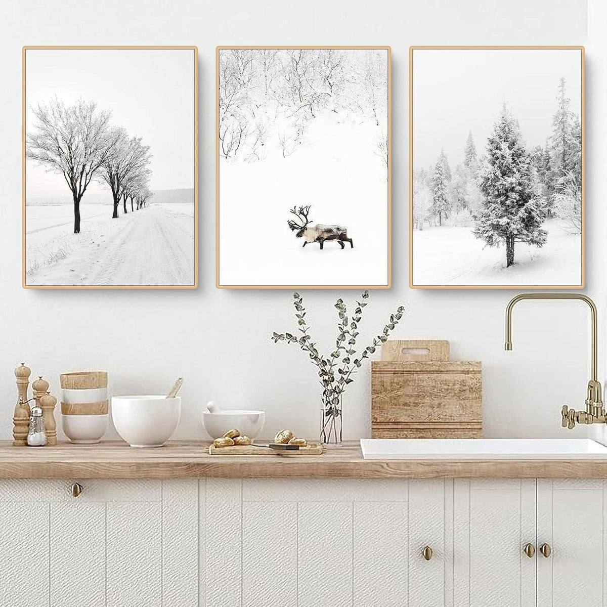 3er Set Winter Poster Tanne Elch 40x50 cm Leinwandbilder Wanddeko