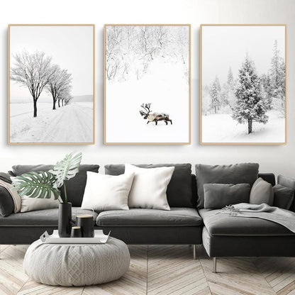 3er Set Winter Poster Tanne Elch 40x50 cm Leinwandbilder Wanddeko