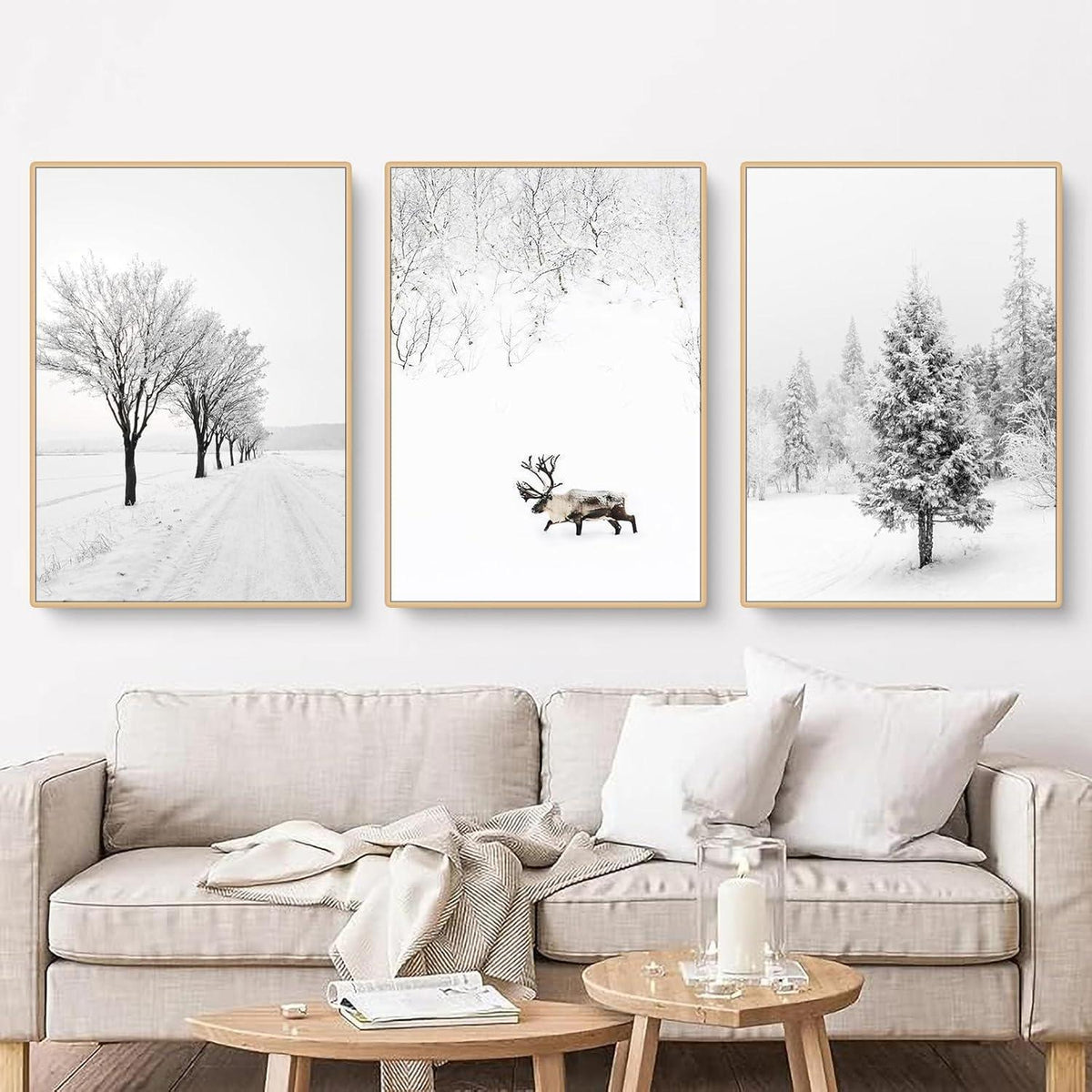 3er Set Winter Poster Tanne Elch 40x50 cm Leinwandbilder Wanddeko