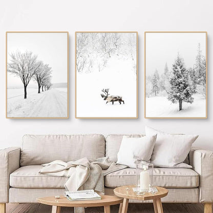 3er Set Winter Poster Tanne Elch 40x50 cm Leinwandbilder Wanddeko