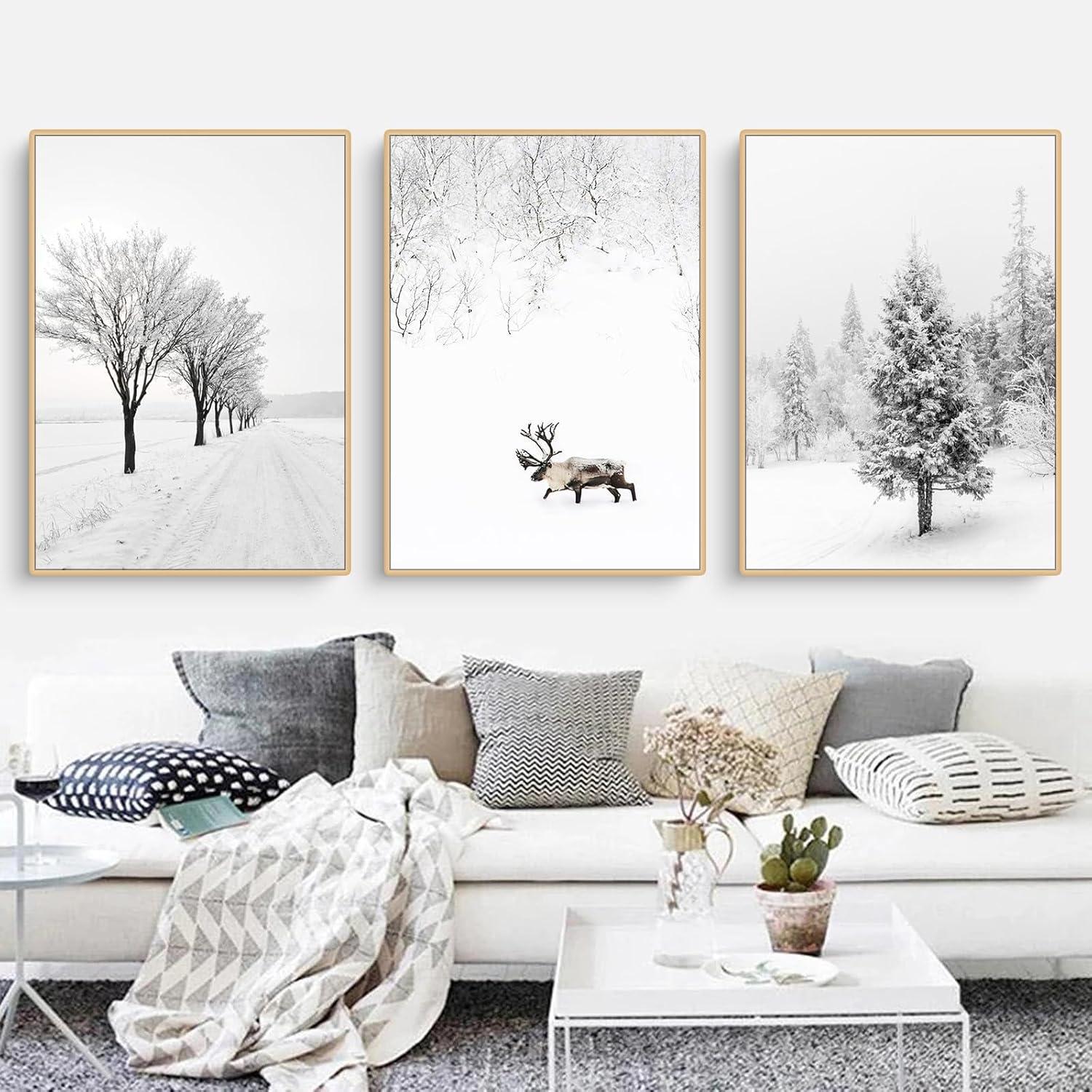 Wandbilder Winterlandschaft Tanne Elch Poster 3er Set Leinwandbild