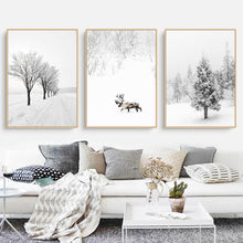 Wandbilder Winterlandschaft Tanne Elch Poster 3er Set Leinwandbild