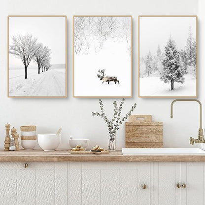 Winter Poster 3er Set Tanne Elch Winterlandschaft 50x70cm