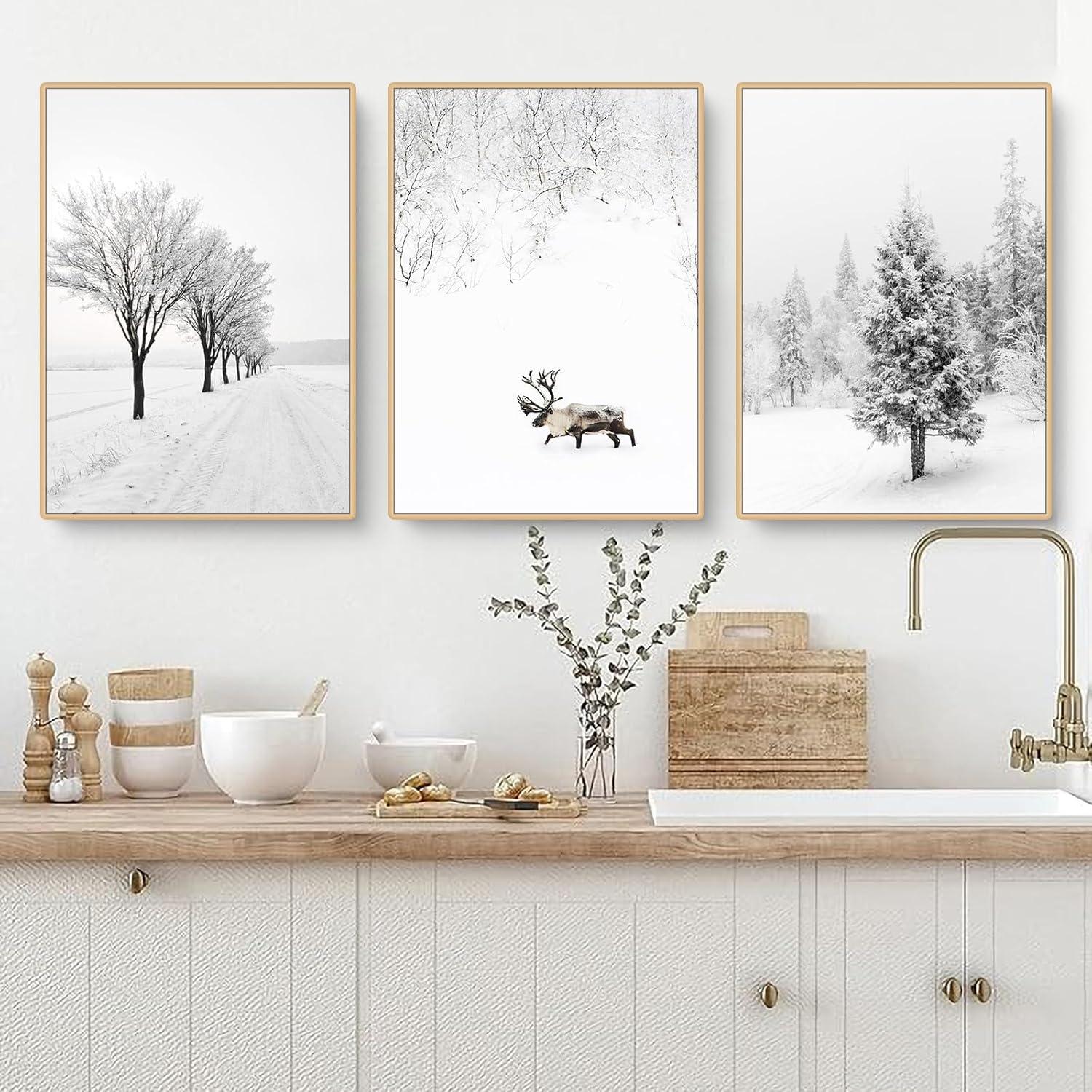 Winter Poster 3er Set Tanne Elch Winterlandschaft 50x70cm
