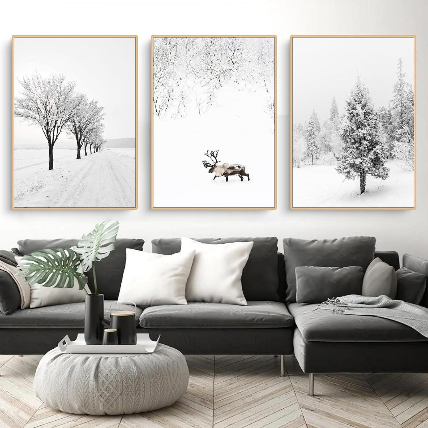 Wandbilder Winterlandschaft Tanne Elch Poster 3er Set Leinwandbild