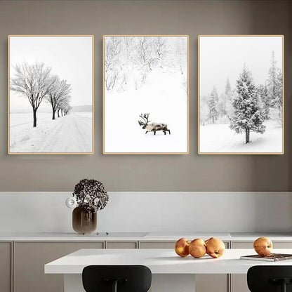 Winter Poster 3er Set Tanne Elch Winterlandschaft Wohnzimmer Wandbilder