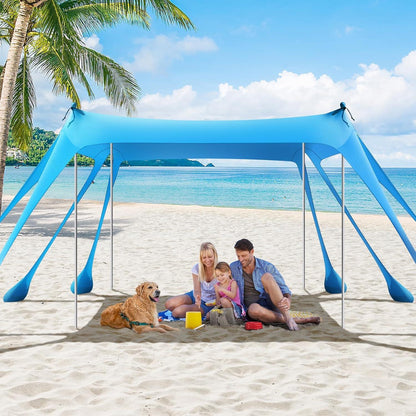 Strandmuschel UPF50+ Strandzelt Sonnenschutz mit Sandschaufeln Stangen