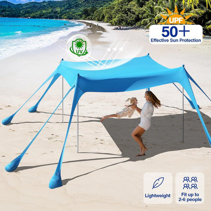 Strandmuschel UPF50+ Strandzelt Sonnenschutz mit Sandschaufeln Stangen