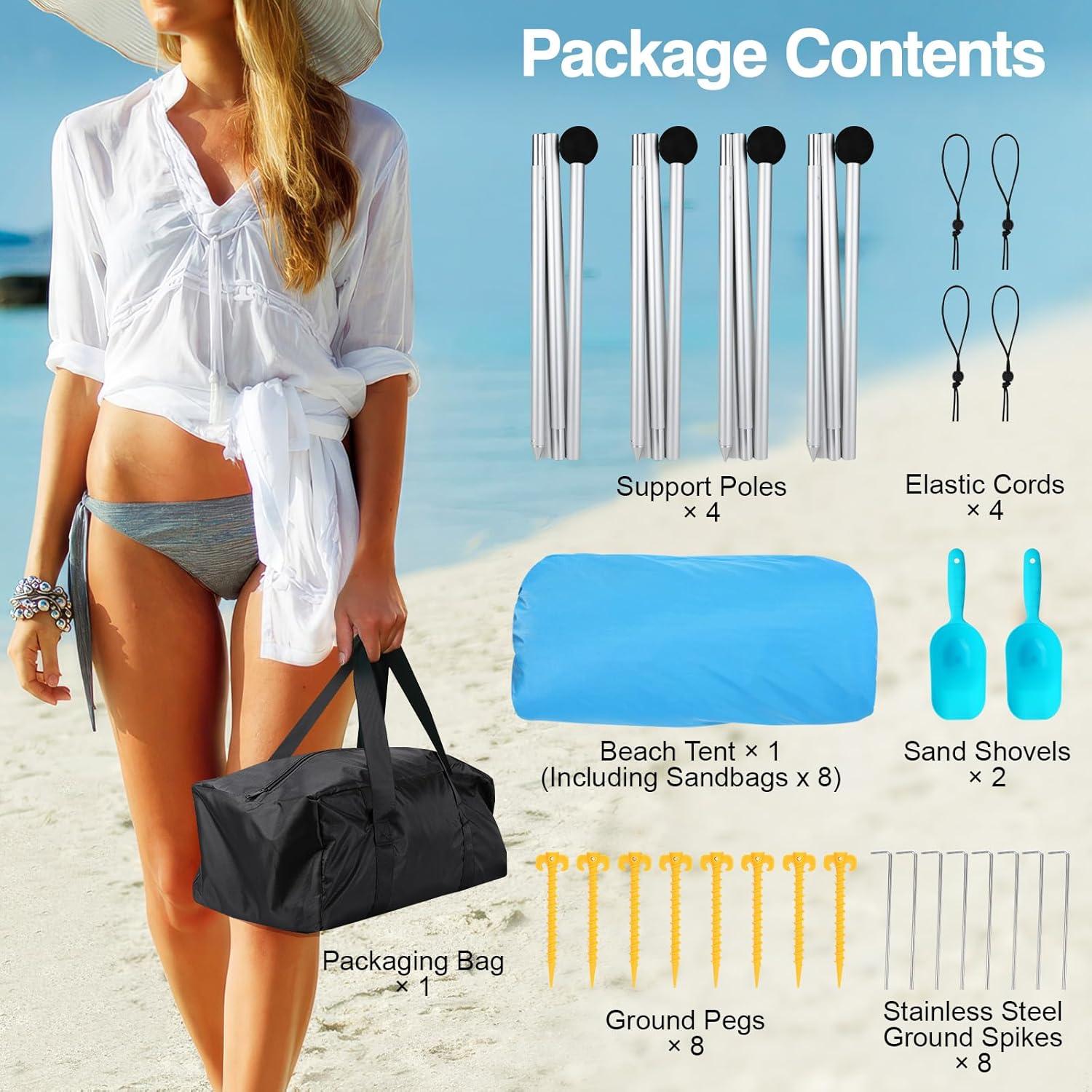 Rhino Valley Strandmuschel UPF50+ Strandzelt Sonnenschutz mit Sandschaufeln und Stangen