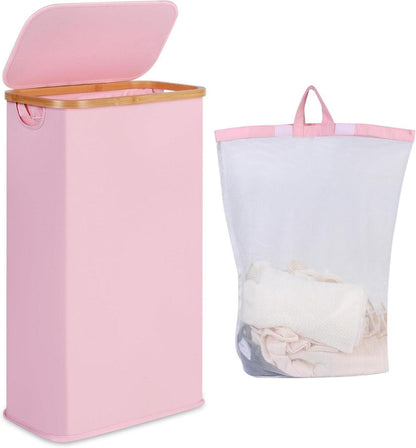 Wäschekorb mit Deckel 60L, Schmal Wäschesammler Faltbarer für