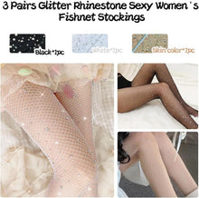 Damen Glitzer Strumpfhose mit Strass 3er Set Schwarz