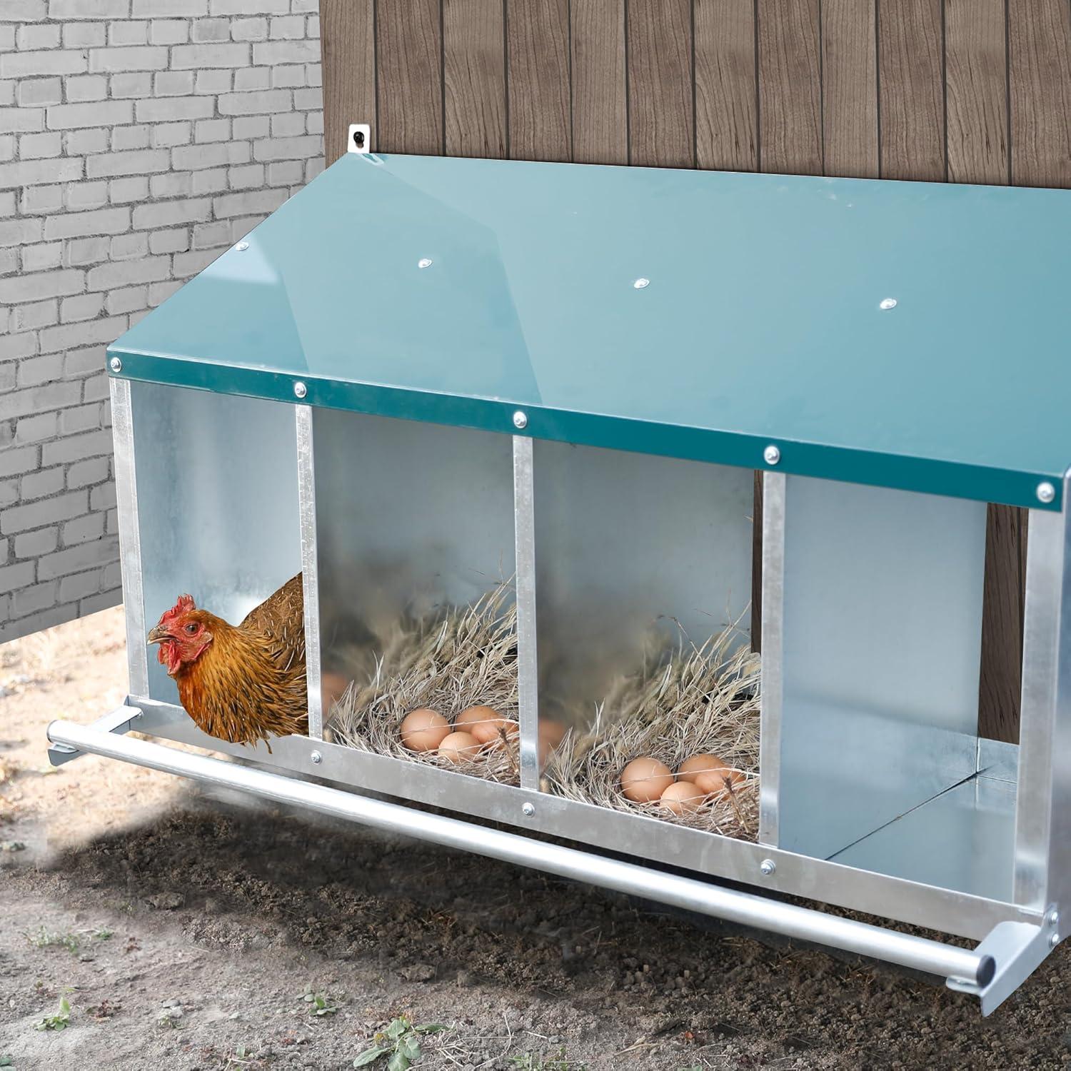 JonesHouseDeco Hühner Legebox Metall, 4 Löcher, Hühnerei Nistkasten, Aufhängbar
