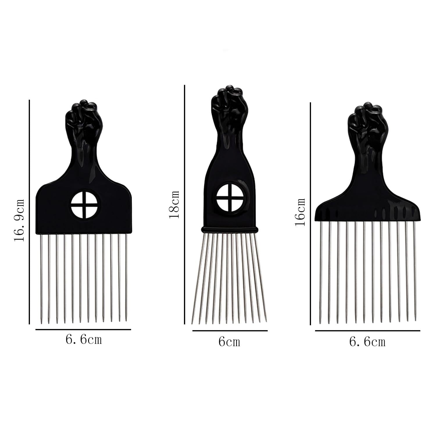 3 Stück Afro Haarkamm Set Metall Schwarz Professionelles