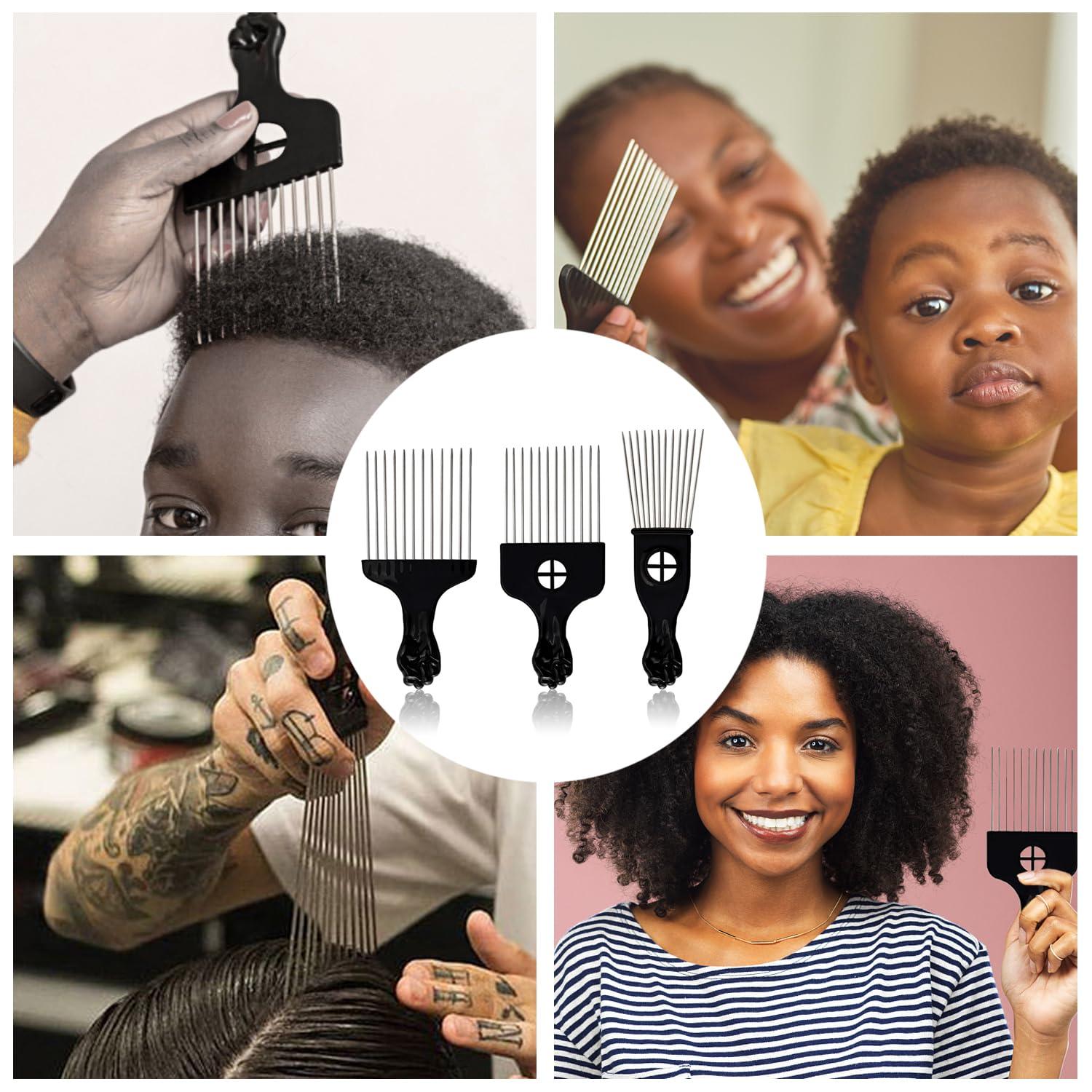 3er Set Afro Haarkamm Metall Profi Friseur Werkzeug für Lockiges Haar