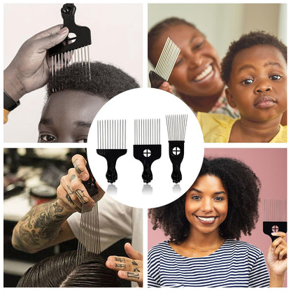 3er Set Afro Haarkamm Metall Profi Friseur Werkzeug für Lockiges Haar