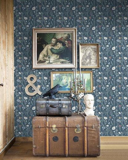 Selbstklebende Tapete Blau 41×300cm Blumen Vinyl Möbelfolie