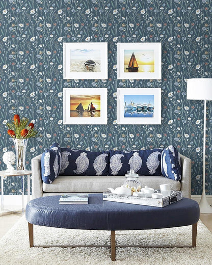 Selbstklebende Blaue Tapete 41×300cm Blumen Wasserdicht Vinyl Möbelfolie