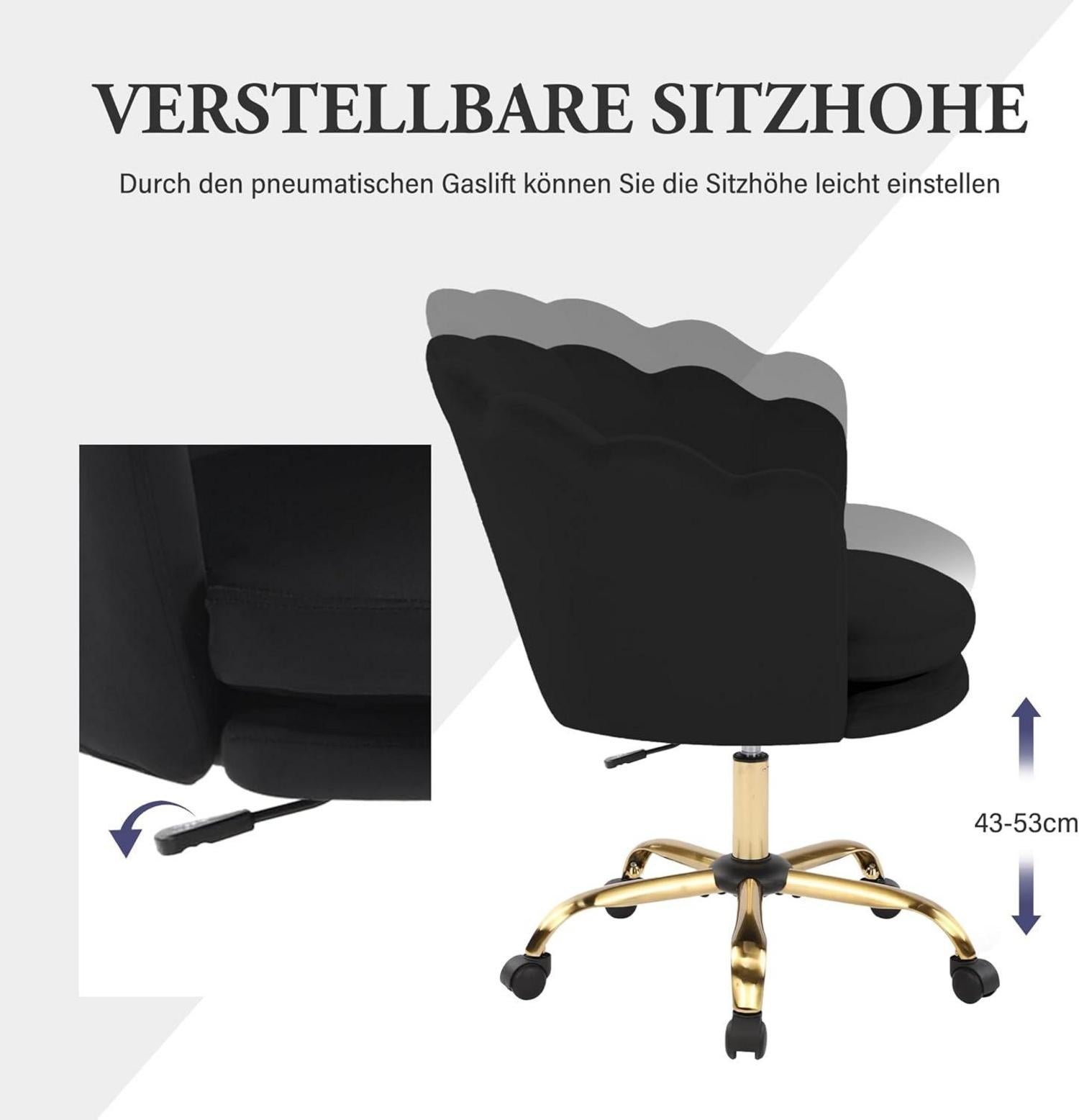 Schwarzer Samt Bürostuhl Drehstuhl Höhenverstellbar mit Rädern