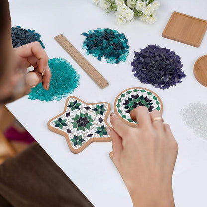 Mosaik-Untersetzer Set DIY – 3er Set Glasfliesen & Bambus
