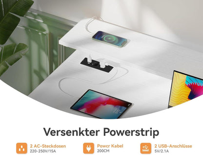 ODK Gaming Schreibtisch mit 4 Schubladen USB Steckdosen Weiß 140x52x92cm